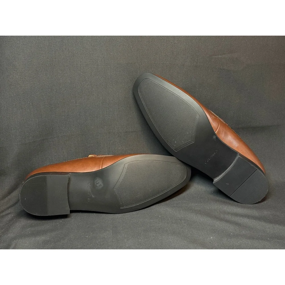 Calvin Klein Mens CMJUNBERG-R Brown Textured Penny Loafers Dress Shoes 10.5